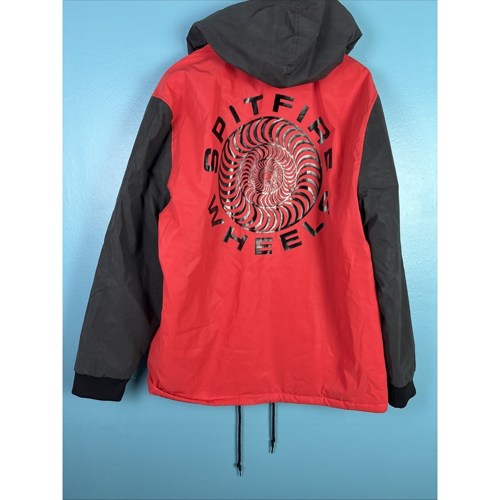 Spitfire Wheels Winter Jacket Reflective Large Hooded Red Black Quilted Skater